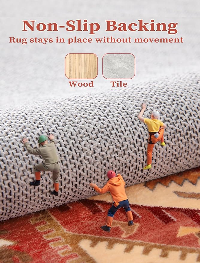 SERISSA Boho Washable Runner Rug, 2x6 Rug Runner Non-Slip Vintage Red Hallway - Image 3