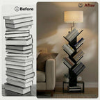 XBurmo 6 Tier Tree Bookshelf with Lights - Small Bookcase, Compact Book Tower with Drawer, Corner Bookshelf for Bedroom, Living Room and Home Office Storage, Black