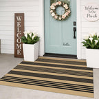 KILOCOCO Striped Rug 3x5 ft Washable Woven Front Door Rug, Brown and Black