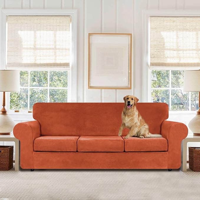 WEERRW 4 Pieces Velvet High Stretch Couch Covers - Image 2