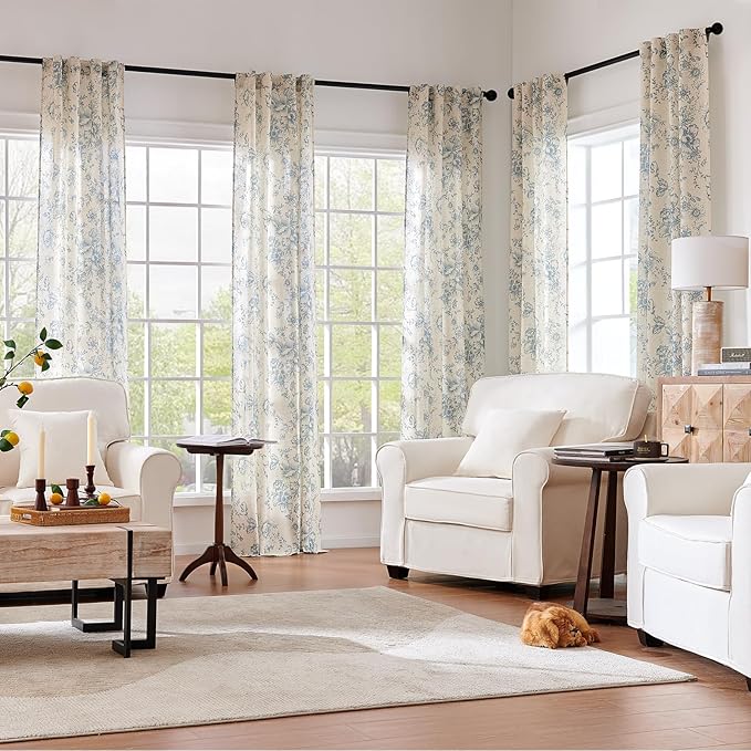 jinchan Linen Floral Curtains 84 Inch Length - Image 2