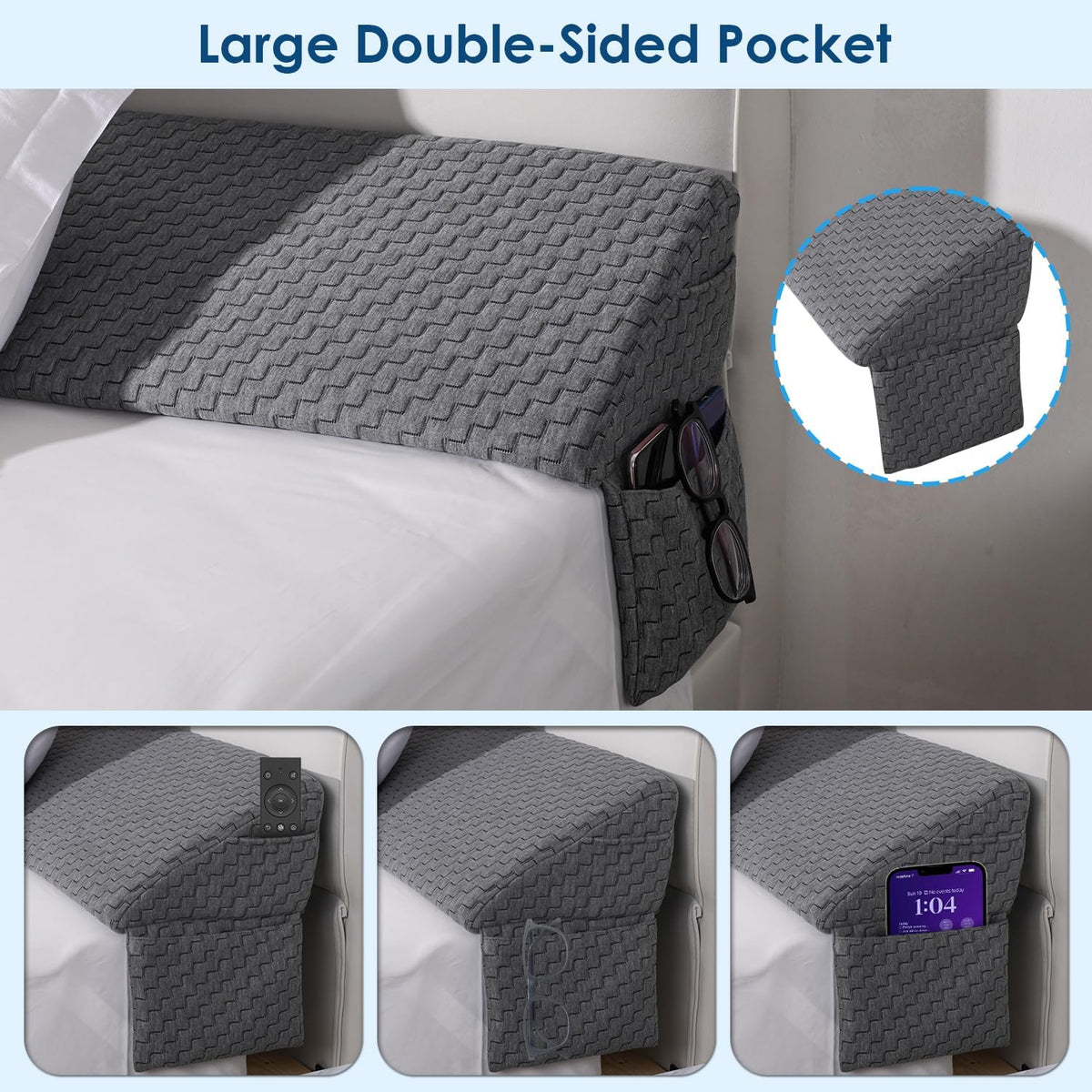 Teemour Queen Bed Wedge Pillow for Headboard Gap/Bed Wedge Gap Filler/Headboard Pillow/Mttress Gap Filler, Close Gap (0-7") Between Headboard and Mattress Stop Pillow Falling Down (60"x10"x6") Gray