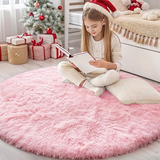 OLANLY Pink Round Rugs for Bedroom by OLANLY