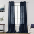 Navy Blue Linen Sheer Curtains 108 Inches Long Back Tab Rod Pocket 2 Panels by Nanspring