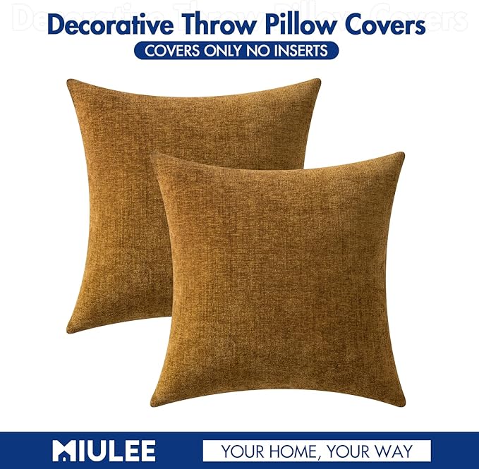 MIULEE Pack of 2 Couch Throw Pillow Covers 20x20 Inch Soft Mustard Chenille - Image 6