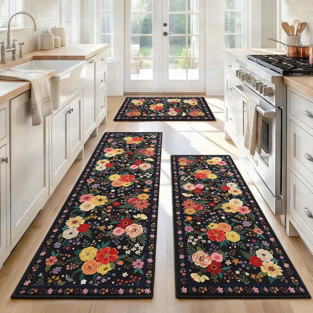 Kitchen Rugs Set of 3, Washable Non-Slip Kitchen Mats for Floor with Rubber Backing