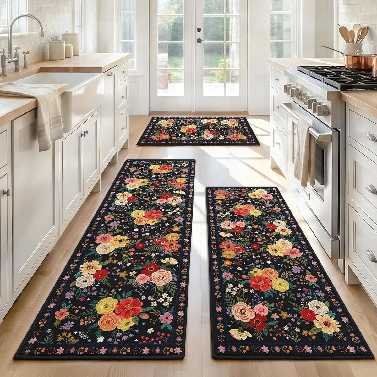 Kitchen Rugs Set of 3, Washable Non-Slip Kitchen Mats for Floor with Rubber Backing