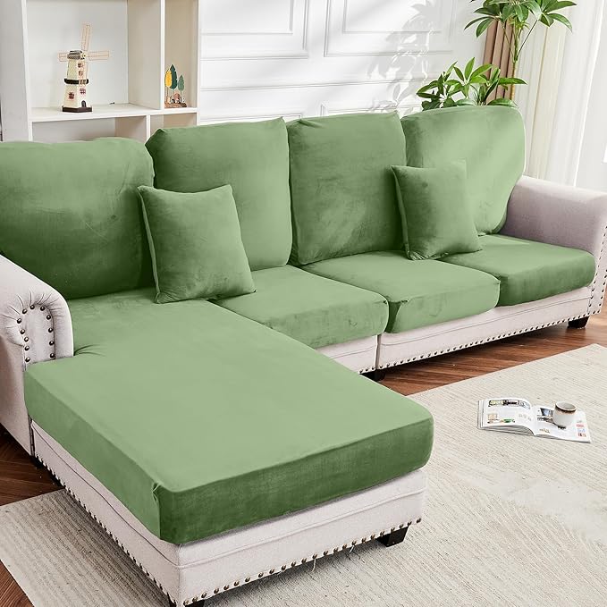 Couch Cover 8-Piece Elastic Velvet Couch Cushion Covers & Chaise Slipcovers by Taque