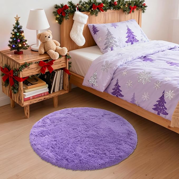 OLANLY Purple Round Rugs for Bedroom - Image 3