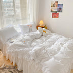 MOOWOO Chic Ruffle Lace Polyester Duvet Cover Set -Girl White Bedding-3 Piece Full Duvet Cover with Zipper Closure -Ultra Soft and Light Weight (White, Full)-No Comforter