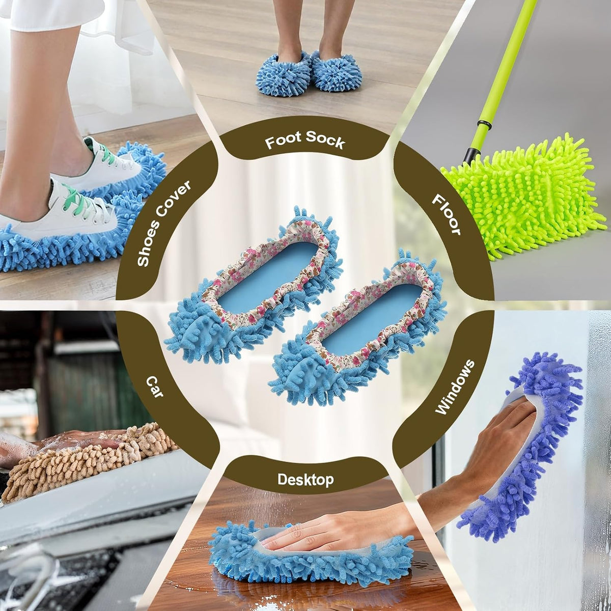 uxcell 4Pcs Mop Slippers Mop Socks Microfiber Shoe Covers Washable Pink