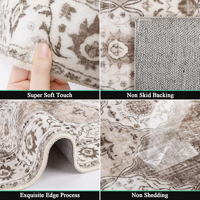 HEBE Hallway Runner Rug 2'x8' Washable Vintage Distressed Area Rugs Non Slip - Image 3