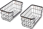 Amazon Basics Stackable Metal Wire Rectangular Storage Baskets for Kitchen, Bathroom or Pantry Organizing, 2 Count, Black