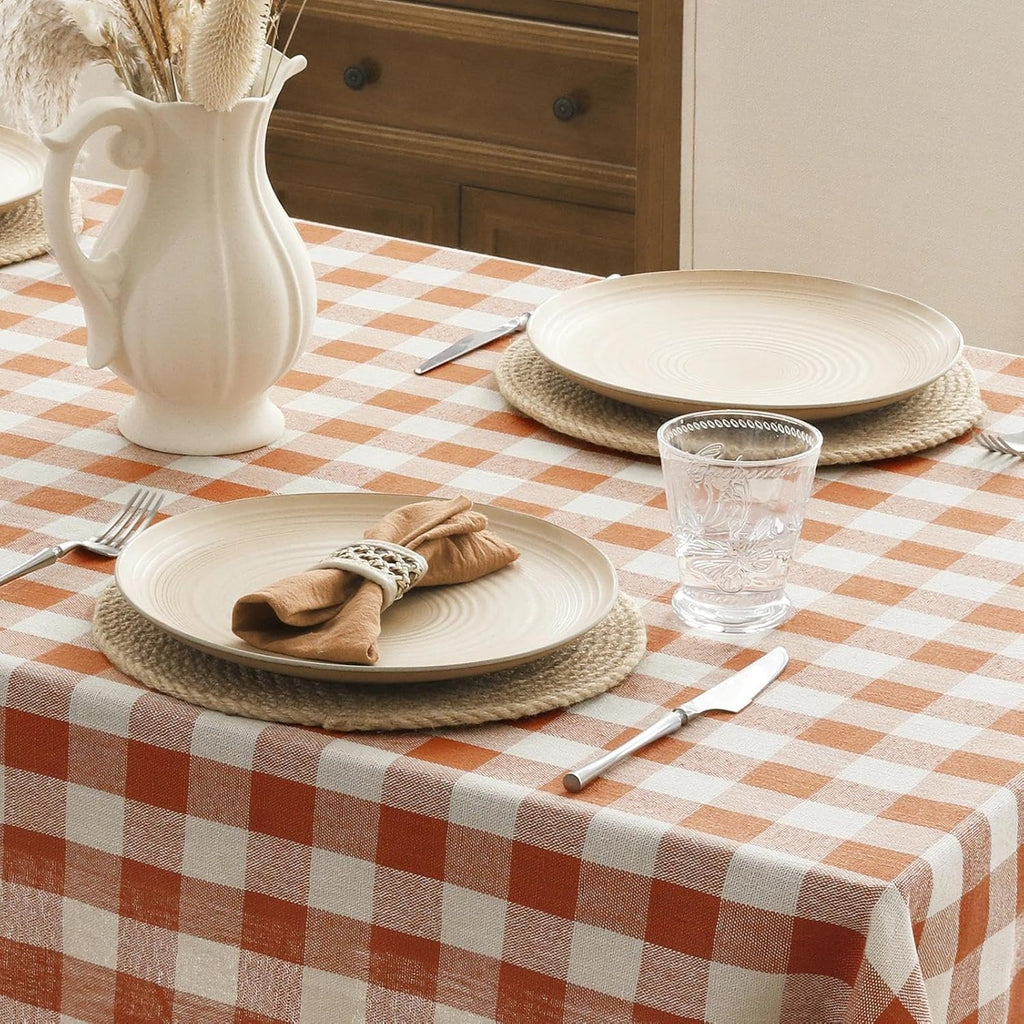 Romanstile Fall Gingham Tassel Tablecloth Rectangle - 55 x 102 Inch, Orange