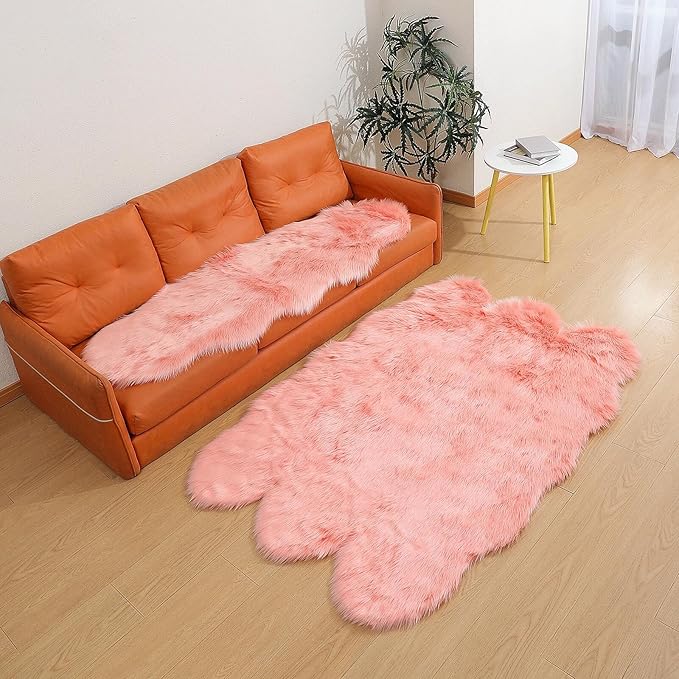 linmopm Faux Fur Rug Sheepskin Shag Fluffy Fuzzy Pink 4x6 ft Rugs - Image 2