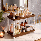 2-Tier Bathroom Counter Organizer, Retro Wood Shelf, Walnut Color