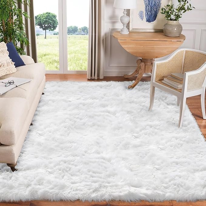 Goolela White Sheepskin Area Rug 8x10 Fluffy Fuzzy Furry Shag Rug - Image 2