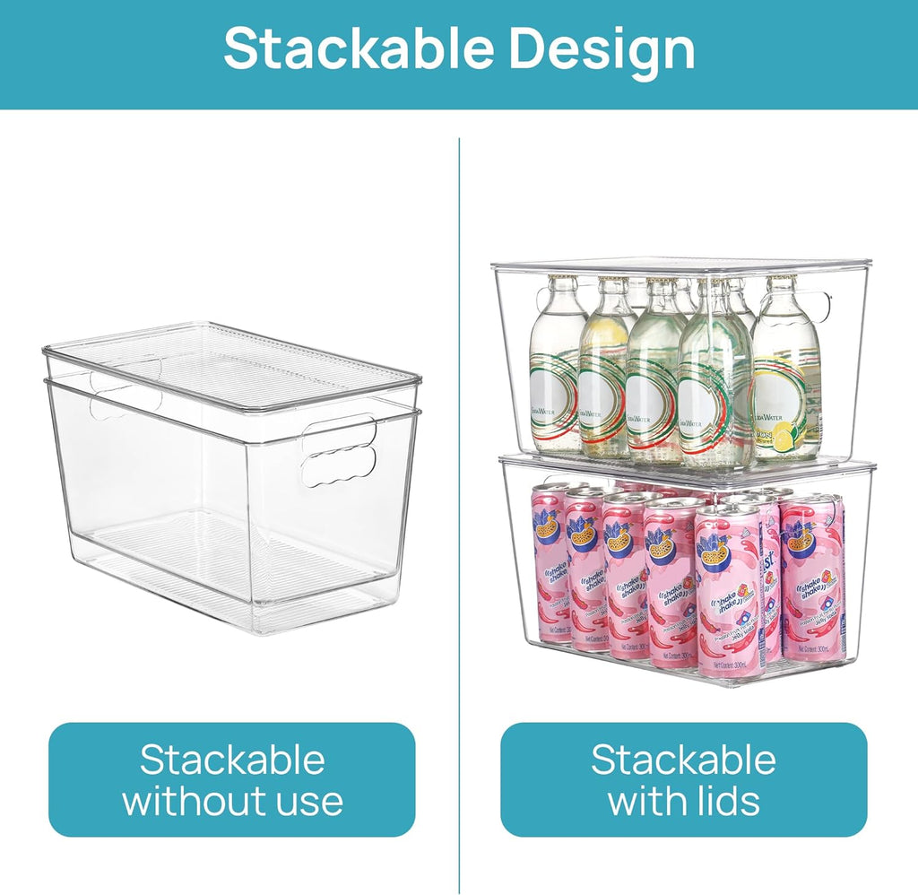 Vtopmart 8 Pack Clear Stackable Storage Bins with Lids and Handles, XLarge