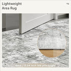 Abstract Rug 5x7 Machine Washable Area Indoor Grey White Low Pile Non-Slip - Image 7