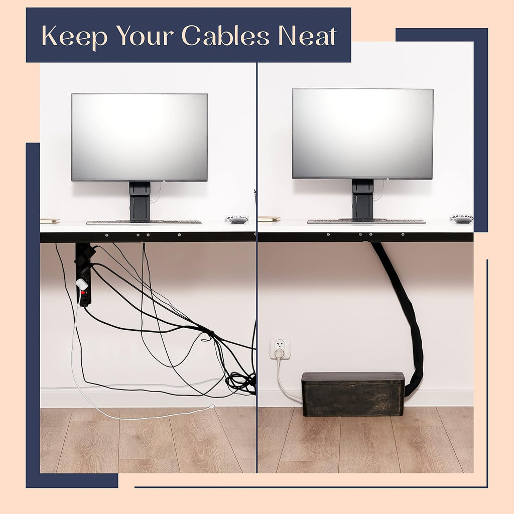 Large Cable Management Box, Wood Wire Organizer & Power Strip Cord Hider