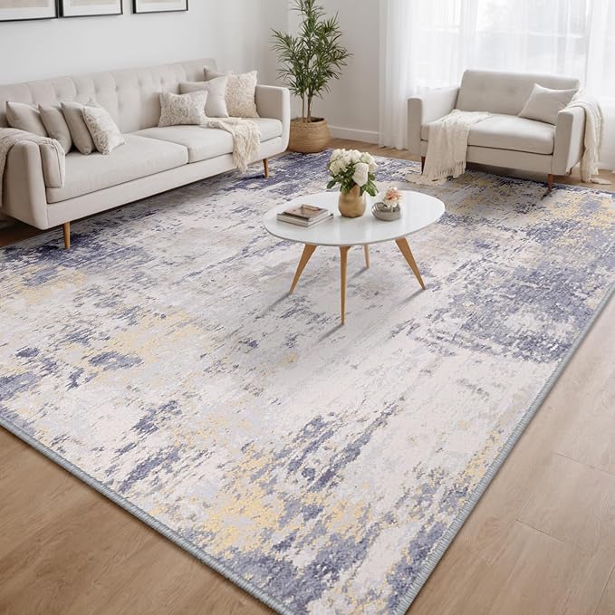 Washable Area Rugs 9'x12' Non-Slip Modern Abstract Soft - Image 9