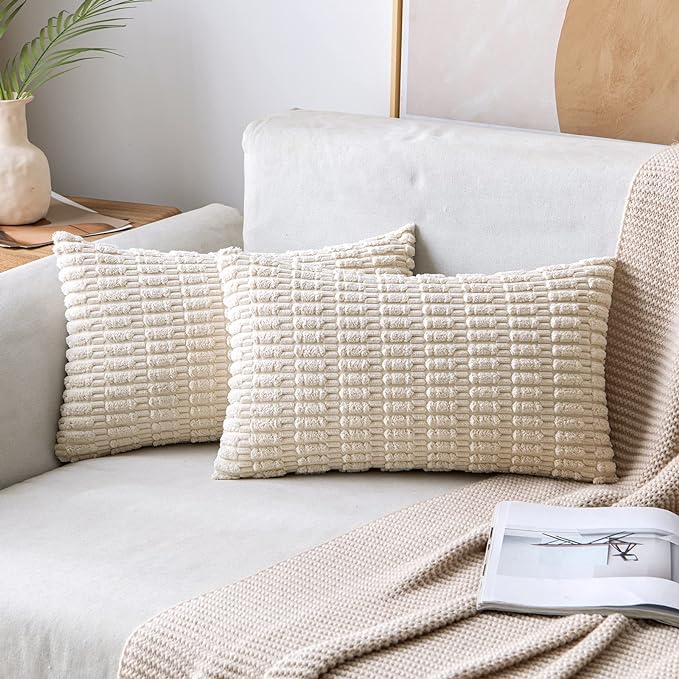 MIULEE Pack of 2 Corduroy Decorative Lumbar Throw Pillow Covers 22x14 Inch Soft by MIULEE