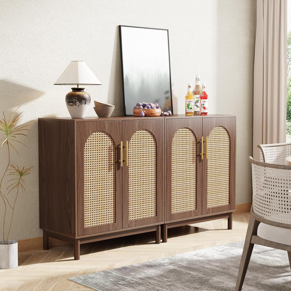 Tribesigns Set of 2 Rattan Sideboard, 59” Buffet Cabinet with Storage