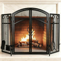 3 Panel Fireplace Screen with Doors & 4-Pcs Fireplace Tools Set