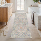 Hazo Haus Non Slip Beige Blue Hallway Runner Rug by HazoHaus