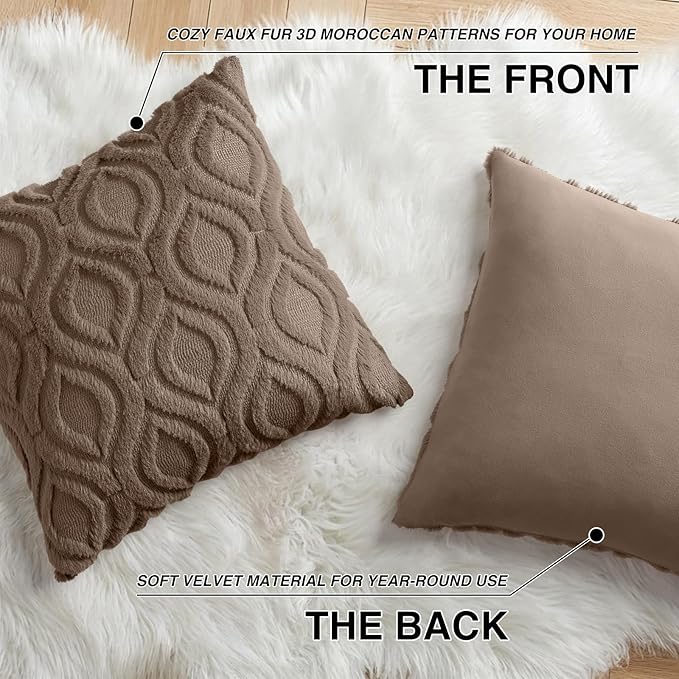 decorUhome Throw Pillow Covers 22x22 Inch Set of 2, Soft Plush Faux Wool Brown - Image 8