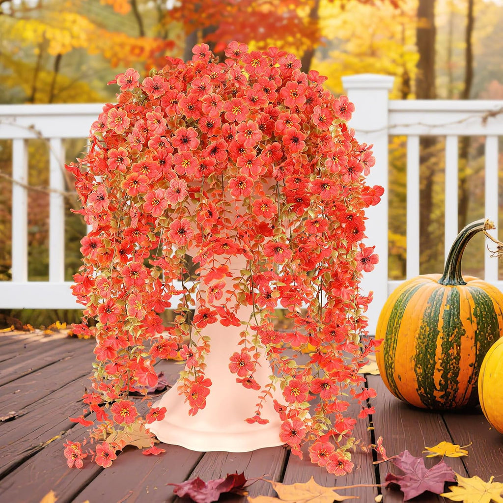 Artificial Fall Flowers for Outdoors UV Resistant Fake Mums Orange Decor