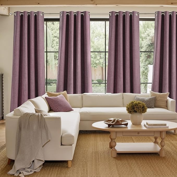 NICETOWN Greyish Purple Faux Linen Room Darkening Rod Pocket Curtains 63 inch - Image 4
