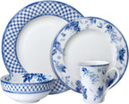 Mikasa Kiley Bone China Lightweight Chip Resistant 16 Piece Dinnerware Set, Service for 4,Blue and White