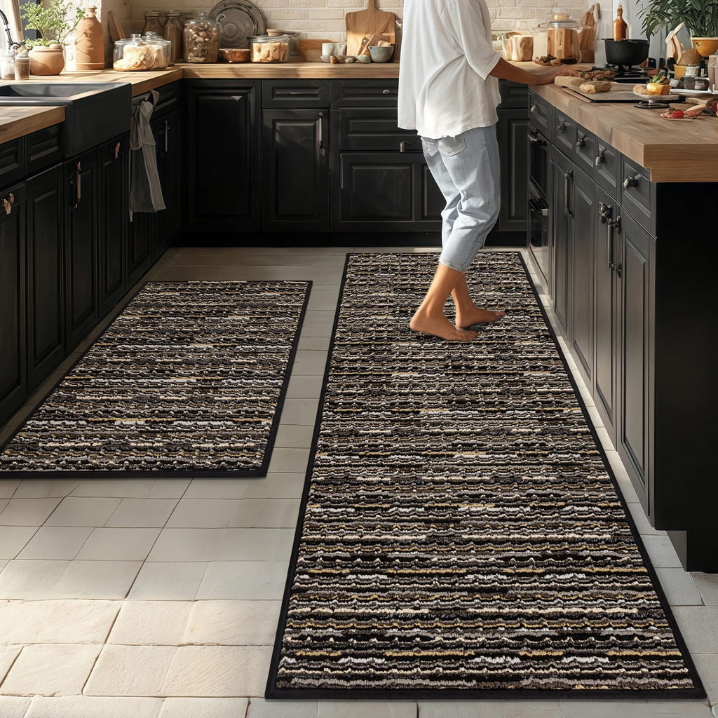 BSICPRO Kitchen Rugs Sets of 2, Non Slip Kitchen Mats for Floor, Black