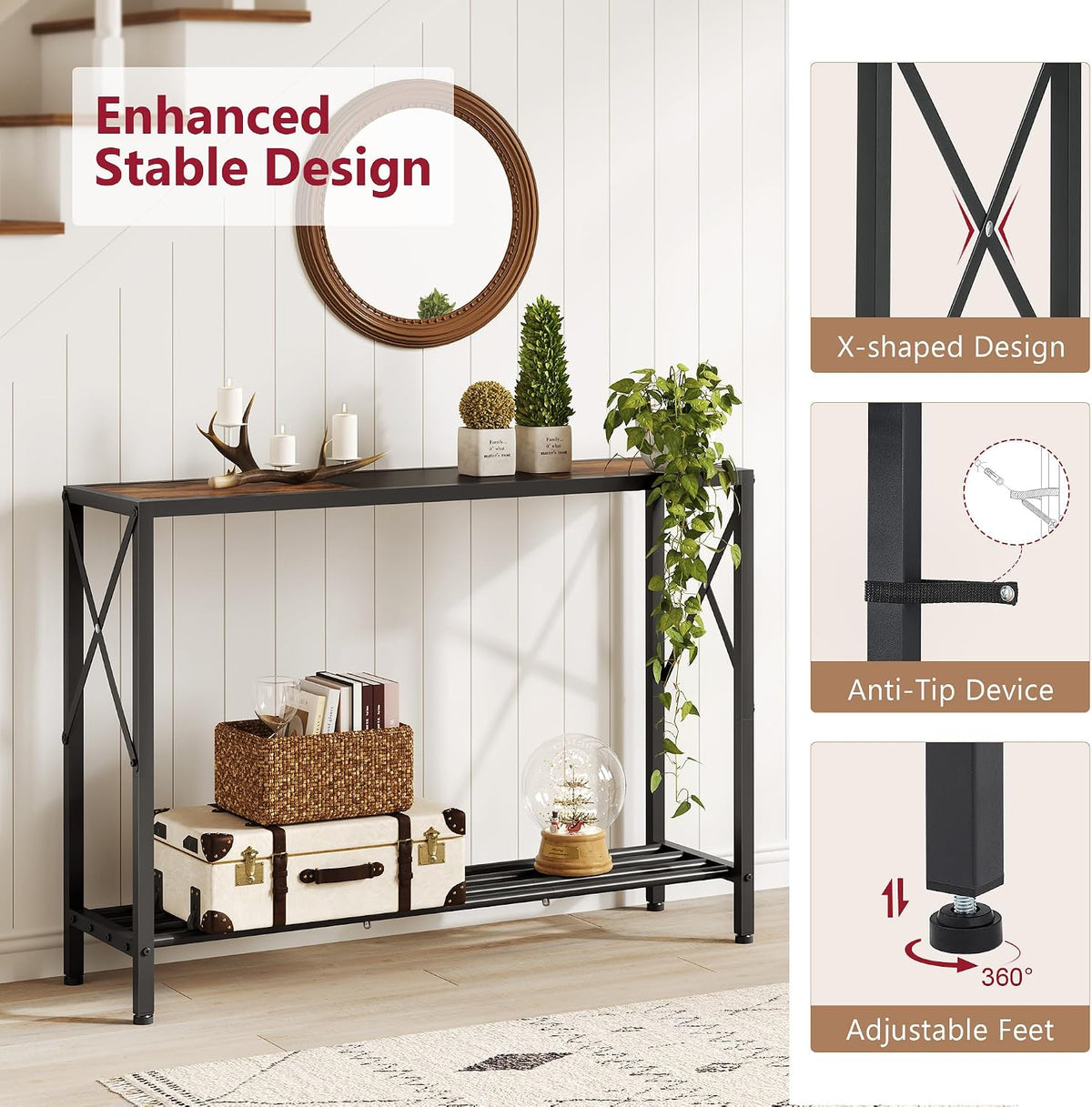 Tajsoon Console Table 41.8", 2 Tier Industrial Entryway Table with Shelves