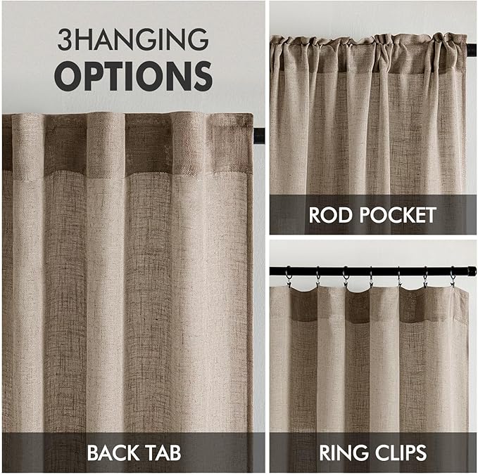MIULEE Taupe Grey Linen Curtains 96 Inches Long 2 Panels - Image 3