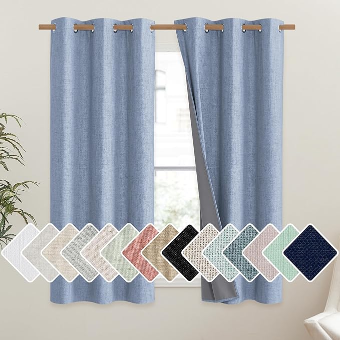 NICETOWN Stone Blue Vintage Linen 100% Blackout Curtains by NICETOWN
