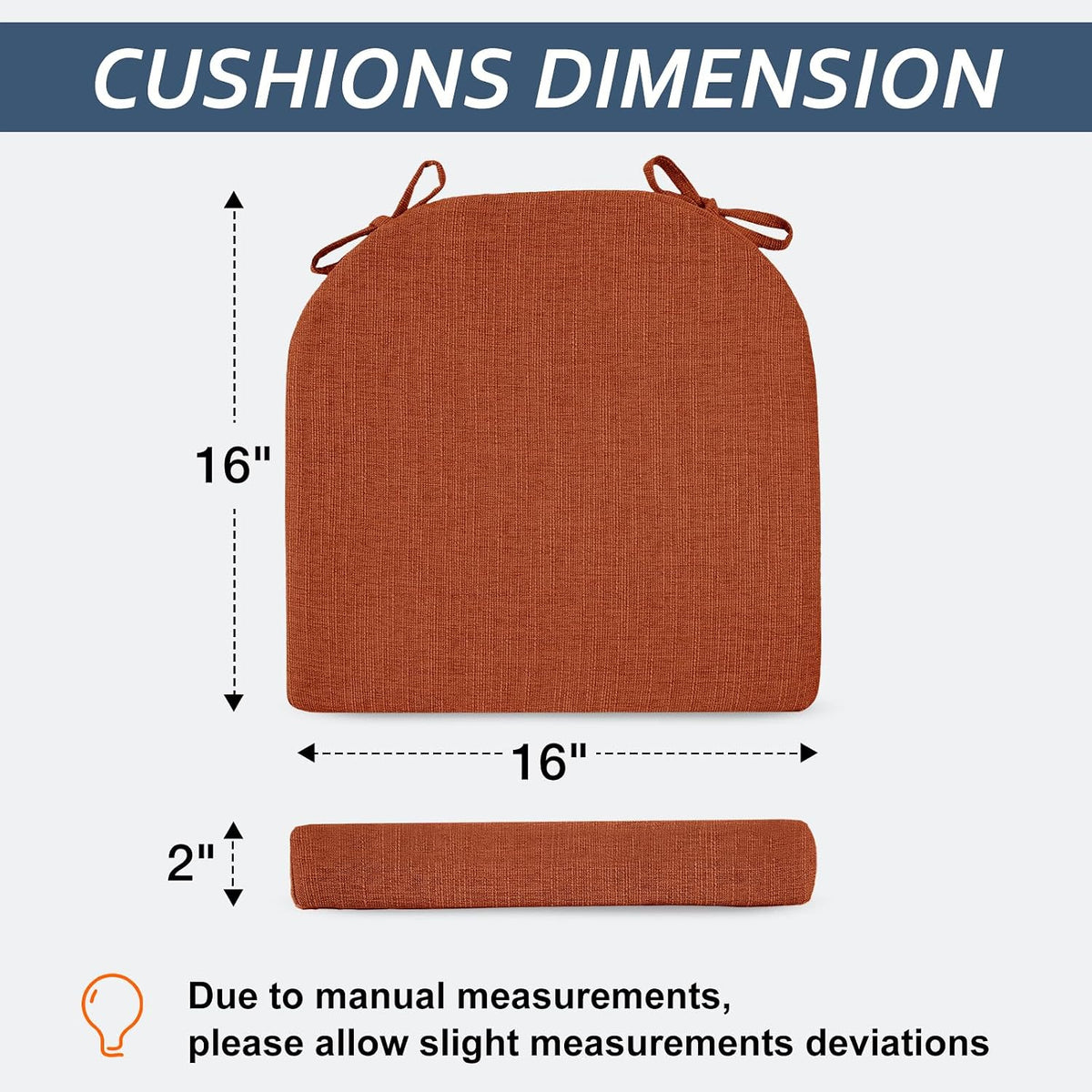 Basic Beyond Chair Cushions for Dining Chairs 4 Pack, Kitchen Chair Cushions with Ties and Non Slip Backing, 16 x 16 inches Chair Pads for Dining Chairs (Orange)