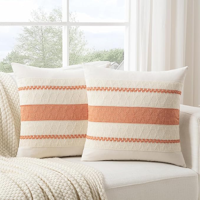 Fancy Homi Set of 1 Boho Coral Decorative Throw Pillow Cover 16x16 Inch - Image 2