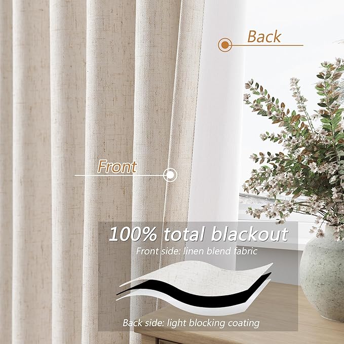 Guken 100% Blackout Linen Curtains 84 Inch Length 2 Panels Set - Image 4