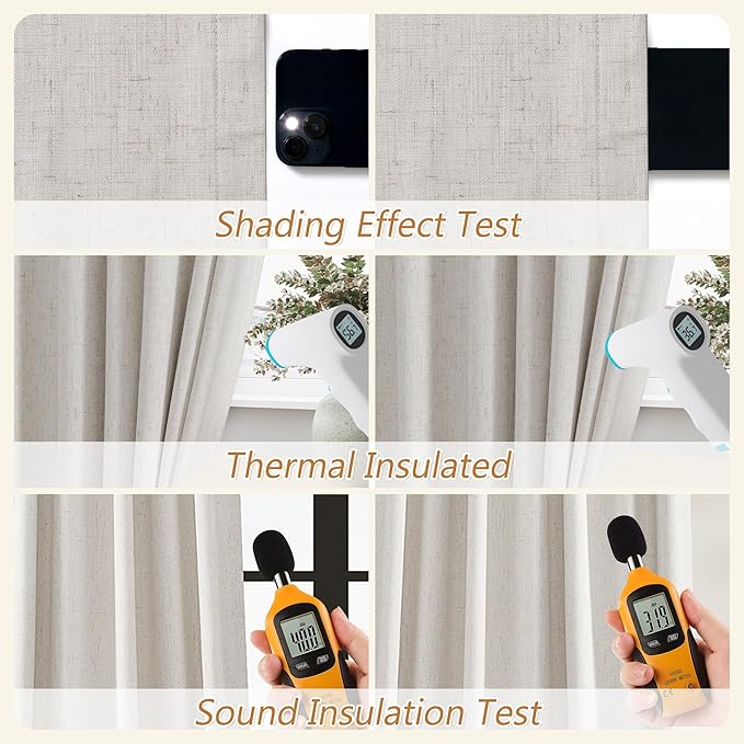 Guken 100% Black Out Light Beige Linen Curtains 90 Inch Long - Image 5