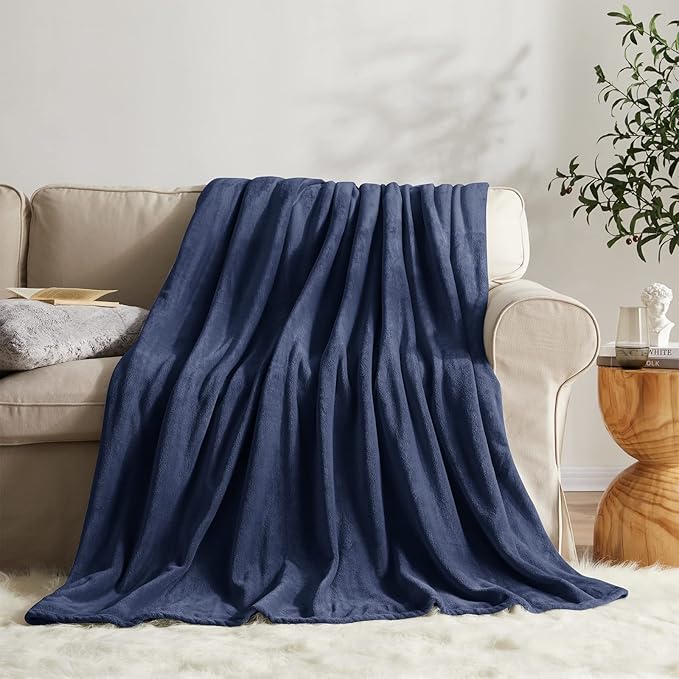 KMUSET Fleece Blanket Navy Queen Size Lightweight Cozy Plush Microfiber Solid by COZYBLANKETHappyHomeLife