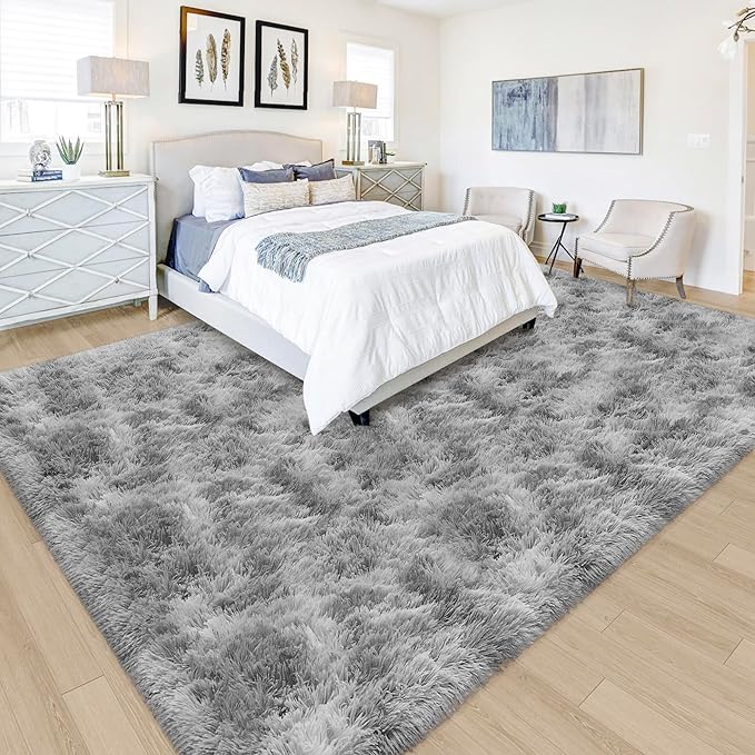 Tie Dye Grey Soft Shaggy Fluffy Rug by JiaoBaba