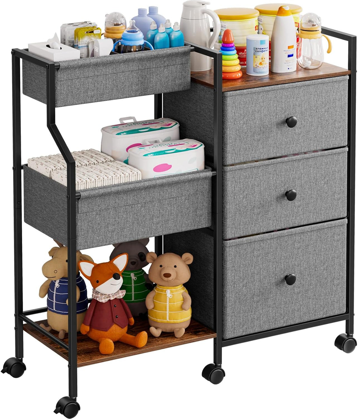 Baby Diaper Caddy Organizer Rolling Cart with Dividers and Drawers