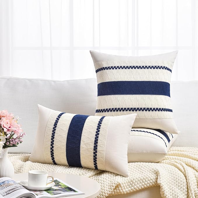 Fancy Homi Set of 1 Navy Blue Lumbar Decorative Throw Pillow Covers 12x20 Inch - Image 6