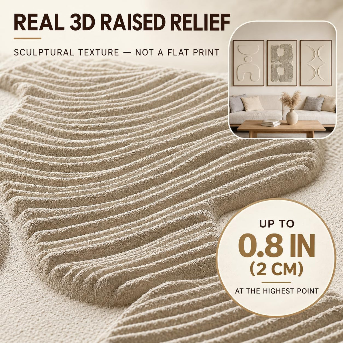 Thalasse Large 3-Piece 3D Textured Wall Art for Living Room, 24x36 Inch