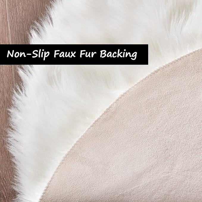 Goolela White Fluffy Faux Fur Rug - Image 4