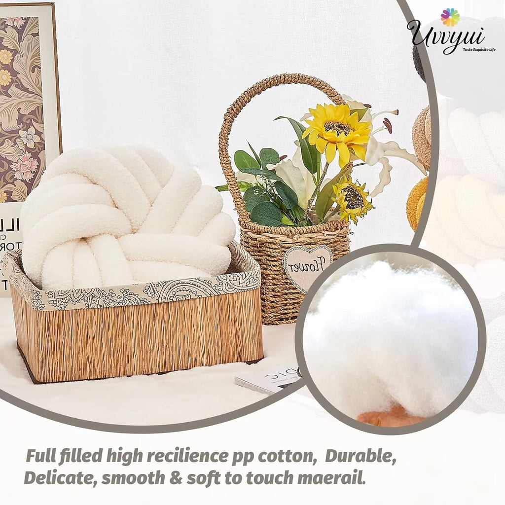 Uvvyui Knot Pillows, 14 Inch Decorative Throw Pillows Round Pillows Cushion, Soft Handmade Knotted Ball Pillow Plush Cushion Home Decor for Bed Couch Living Room (Ivory, 14 Inch)