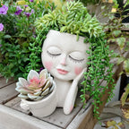 Face Planter Pot, Double Flower Pots Resin with Drainage Hole