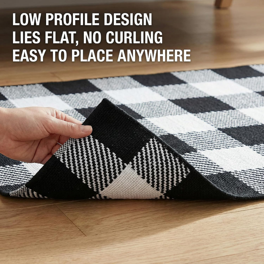 Black and White Buffalo Plaid Rug 3’x 5’, Halloween Door Mat, Washable Layering Rug for Front Door Entryway Porch Indoor Outdoor